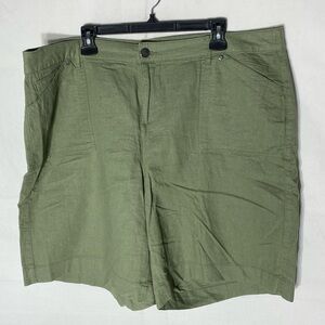 Penningtons Green Viscose Linen Blend Flat Front Shorts 22